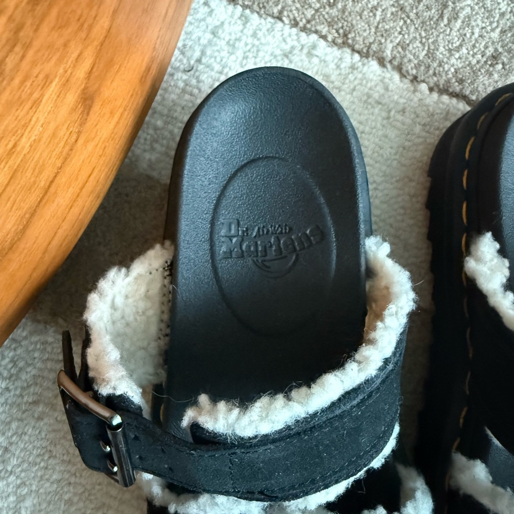 NWOT! Dr. Martens Myles Suede Buckle Sandals with Faux Fur Lining - Picture 5 of 8